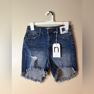 Nature Denim Medium Wash High Rise Raw Hem Distressed Jean Shorts NWT